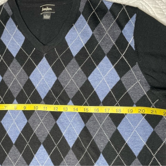 Neiman Marcus Wool Blend Argyle Sweater Men’s Size Large Black Blue Gray - Picture 5 of 9